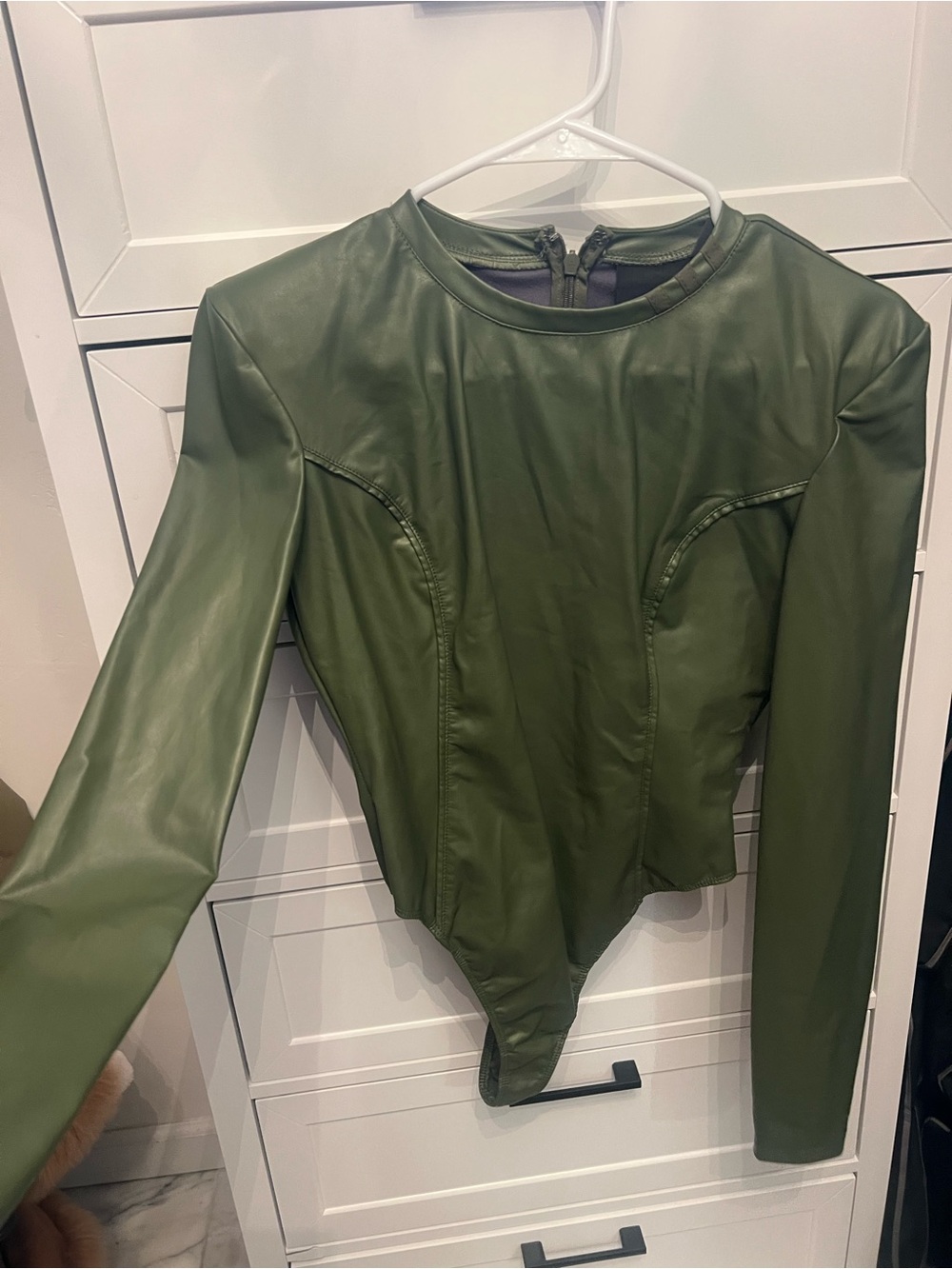 Ivy park adidas Olive Green Faux Leather Bodysuit